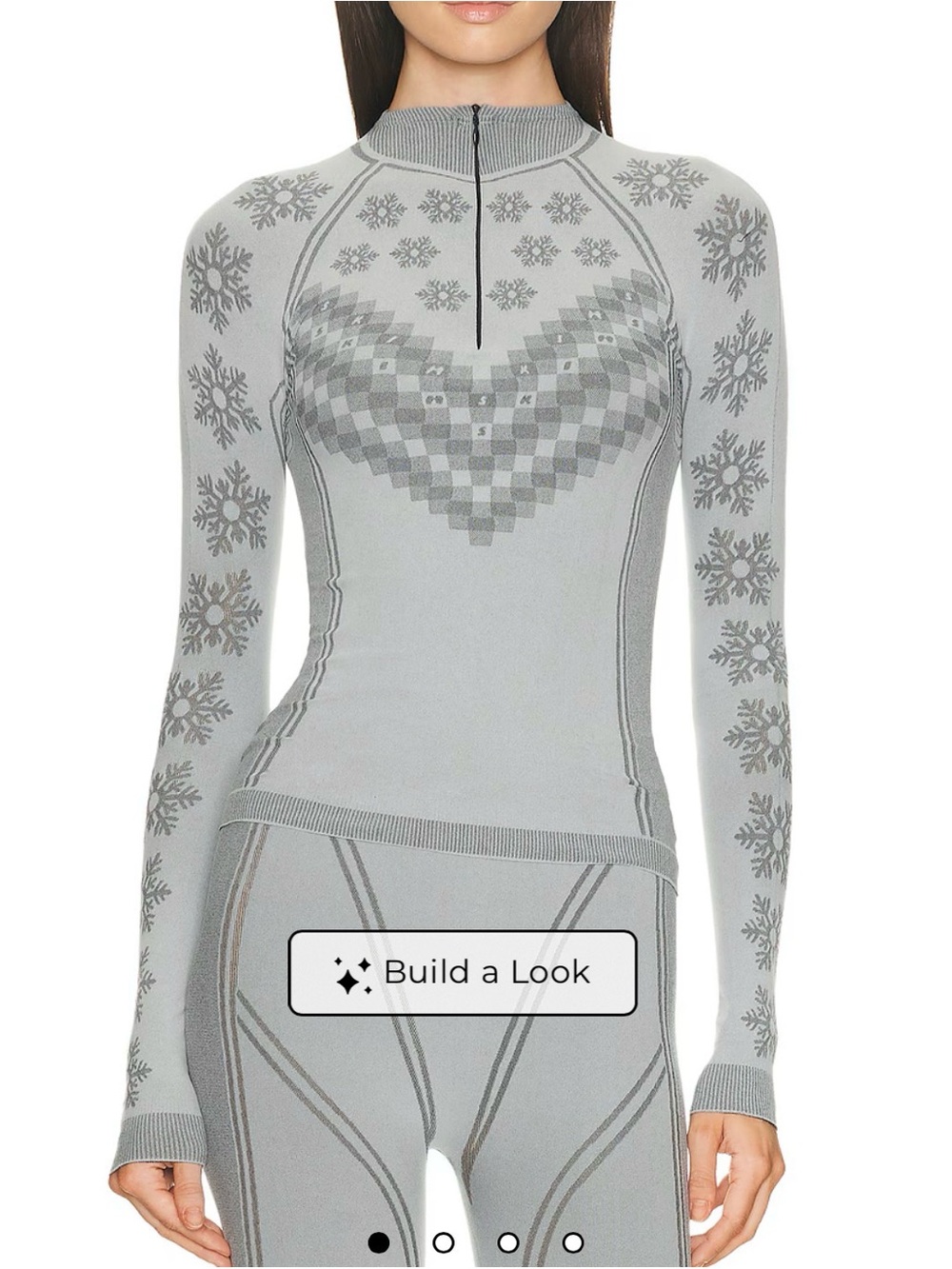 SKIMS Light Gray Snowflake Zip-Front Long-Sleeve Bodysuit - with tags